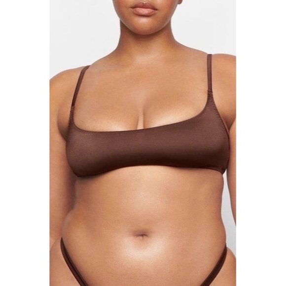 SKIMS Stretch Satin Scoop Neck Bralette + Cheeky‎ Tanga Cocoa 4X - Picture 2 of 15